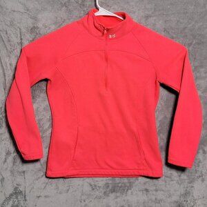 Under Armour Pullover Womens Medium Pink Fleece 1/4 Zip Loose Fit Mock Neck